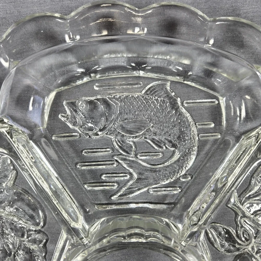 Vintage Clear Pressed Glass Divided Relish Tray‎ 5 Section Scalloped Floral 12